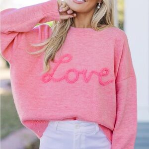 NWOT- Shop the Mint - Pink Crew Neck Sweater with Love Design
